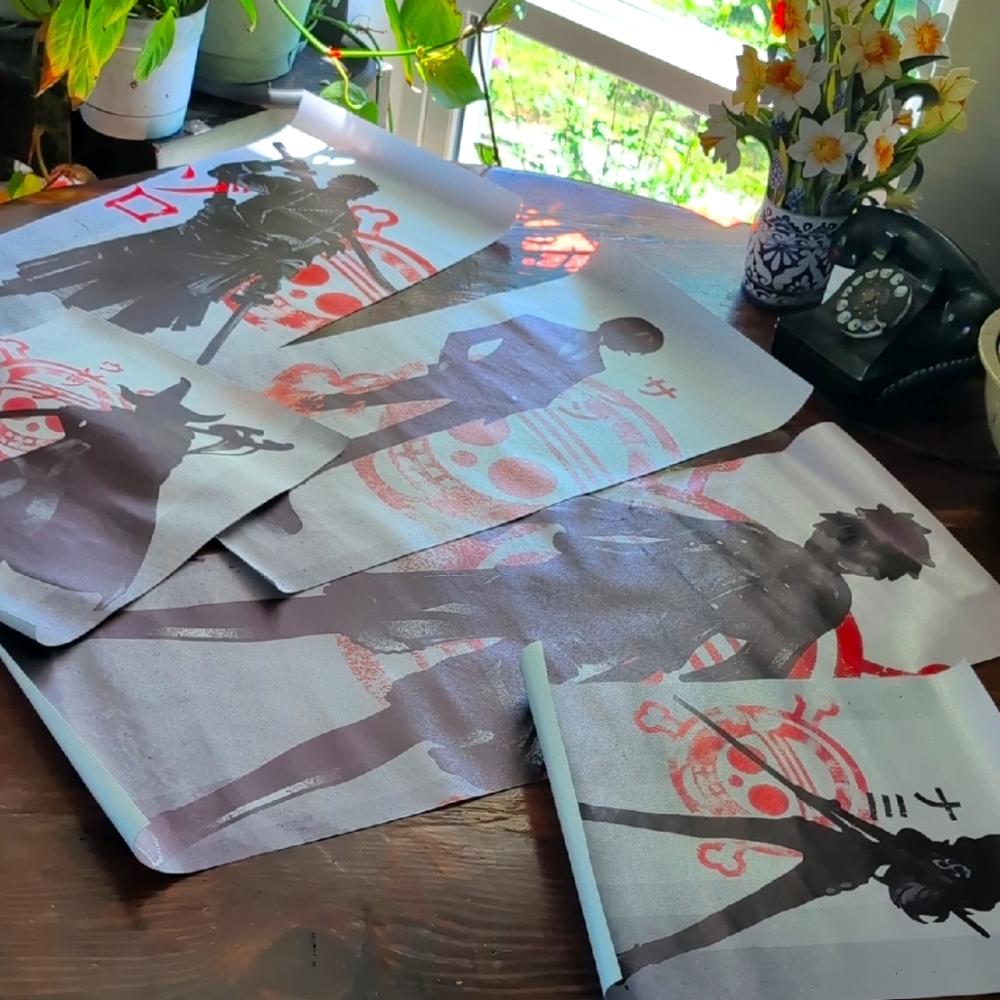 Anime Character Posters with Red and Black Design * 5 Canvas Posters * NEW *